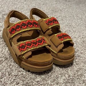 UGG Platform Sandals with Red and Yellow Pattern
